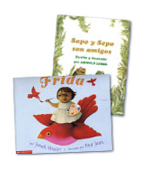 Arrangement of books including "Frida"