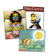Arrangement of books including "Niño Cuervo"