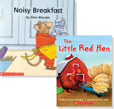 Books: "Noisy Breakfast" and "The Little Red Hen"
