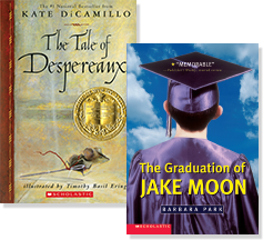 An arrangement of books including "The Graduation of Jake Moon"