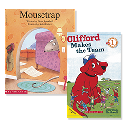 Books: "Mousetrap" and "Clifford Makes the Team"